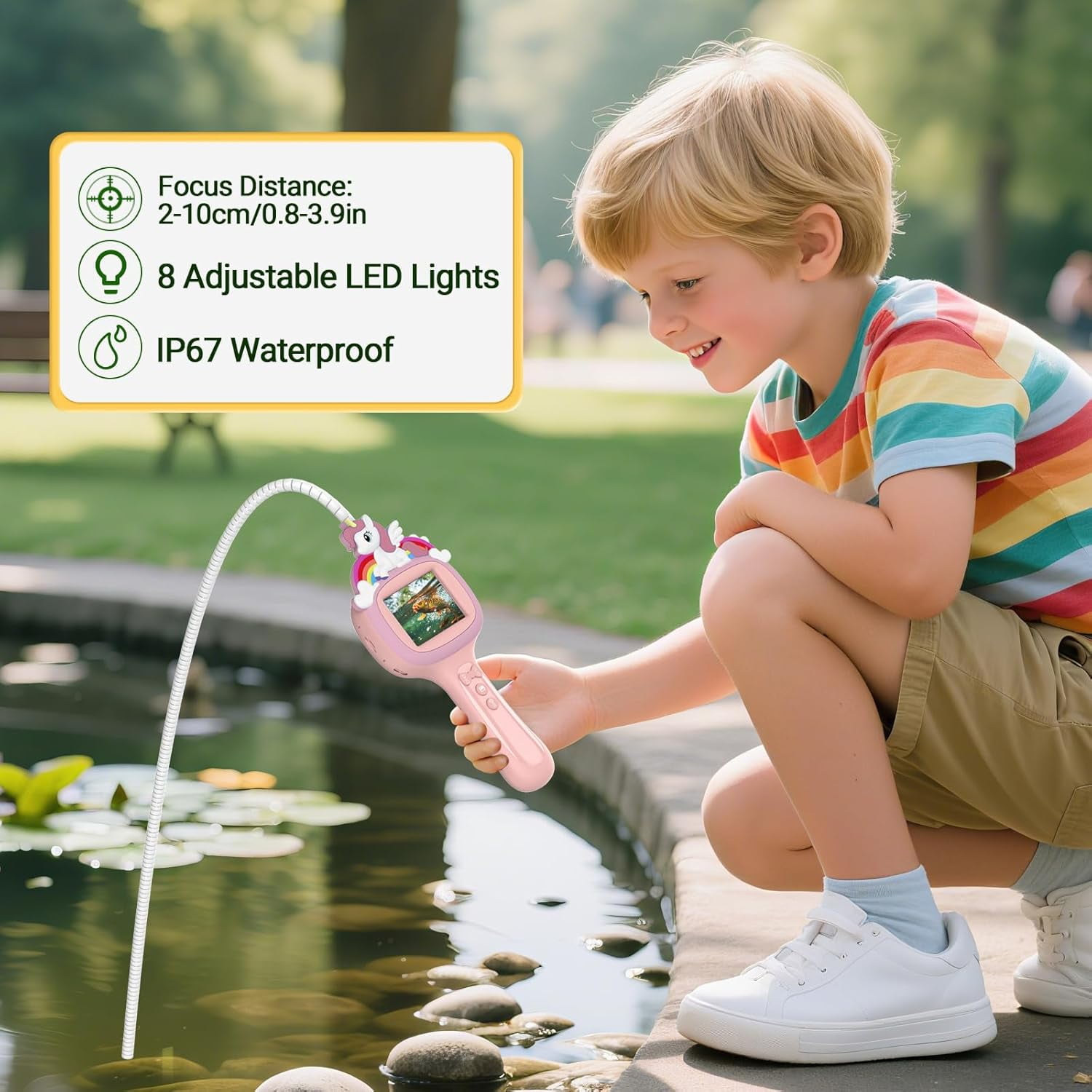 Kids Endoscope Camera with Light - Unicorn Design STEM Educational Science Toy, Ideal for Outdoor Adventures & Nature Activities, Birthday Gift for Girls Aged 4-10 (Pink)