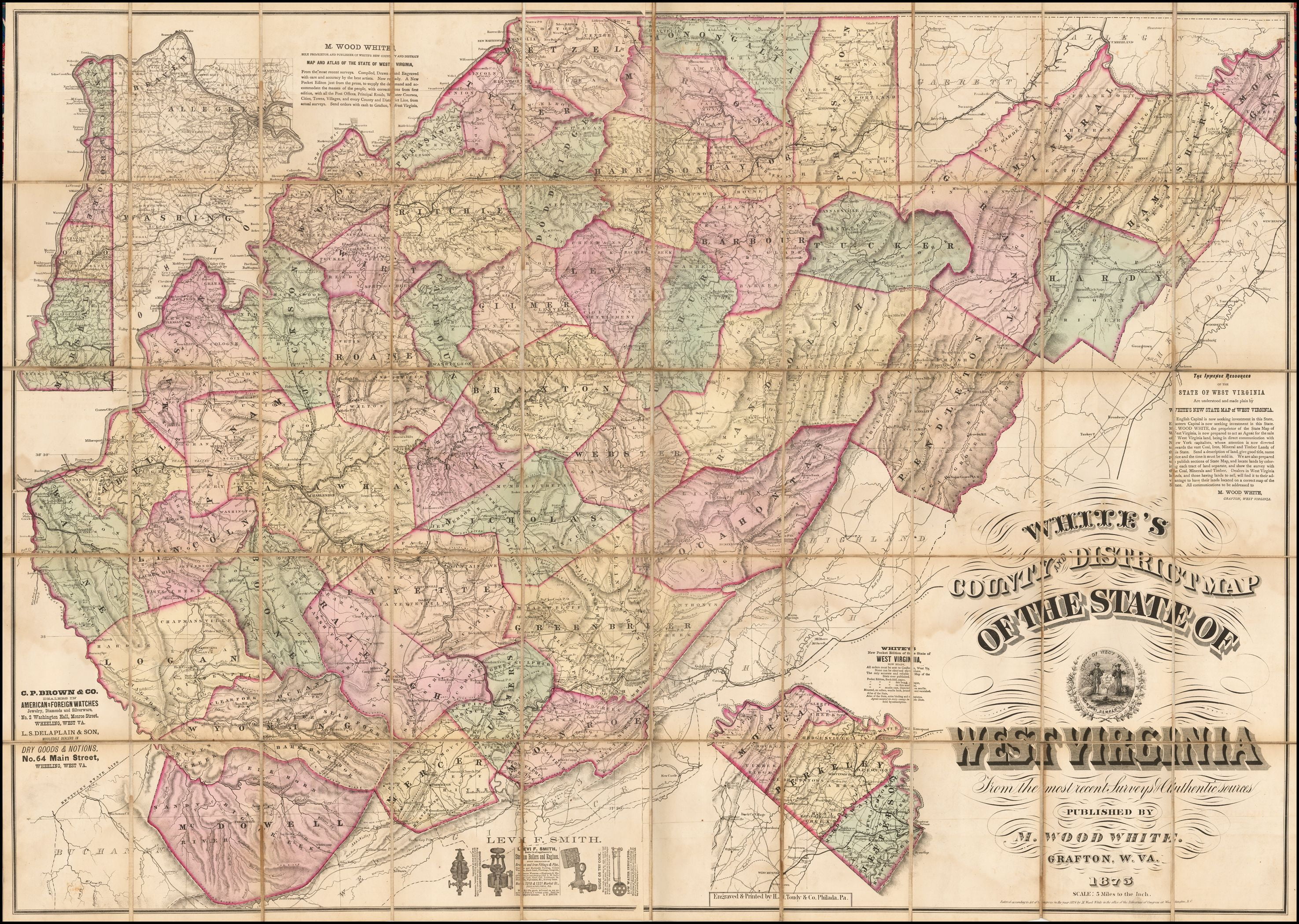 laminated poster whites county and district map of the