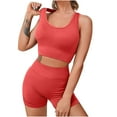 thumbnail image 2 of Tbopshirt Women's 2 Piece Outfits Women's Casual Seamless Knitted Sports Yoga Buttock Lifting Tight Fitness Clothing Two-piece Set Wide Leg Pants, 2 of 5