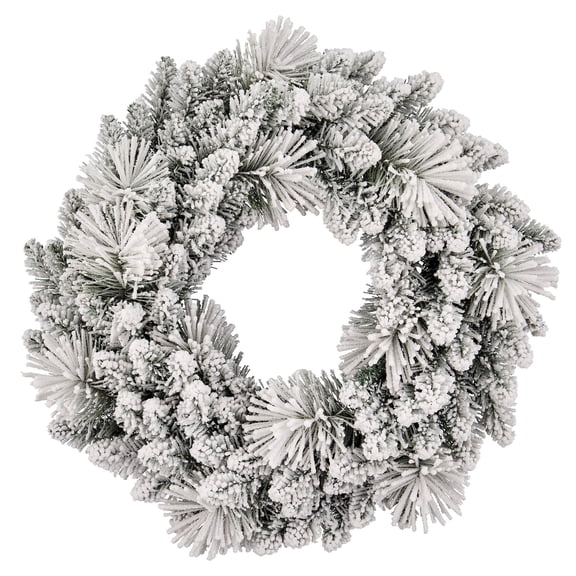 Snow-Flocked Evergreen Artificial Christmas Wreath, Green and White, 24", by Holiday Time