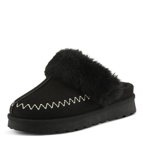 Flexus ALAVA Faux Suede Open Back Clog – Plush Faux Fur Lined Slip-On with Removable Insole – Indoor/Outdoor Comfort