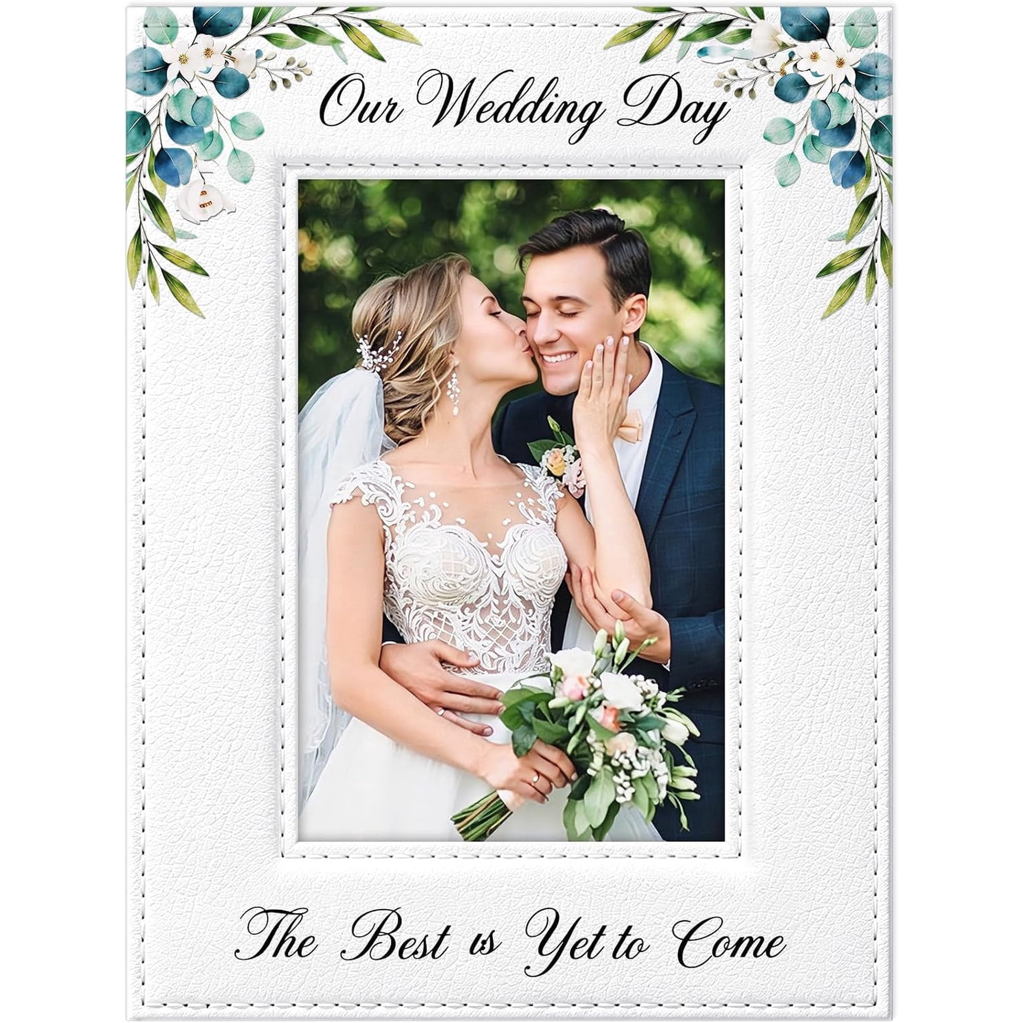 PETCEE Wedding Gifts for Couples 2026 - Boho 4x6 Wedding Picture Frame Engagement Gifts for Couples Newlyweds Mr & Mrs Just Married Bridal Shower Bride to be Gift 3rd Anniversary Leather Decor