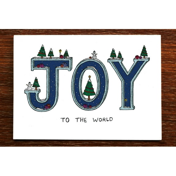 Joy to the World Christmas Card – Fun Holiday Design with Snowmen and Trees – Blank Inside for Personal Messages – Perfect Greeting Card for the Festive Season