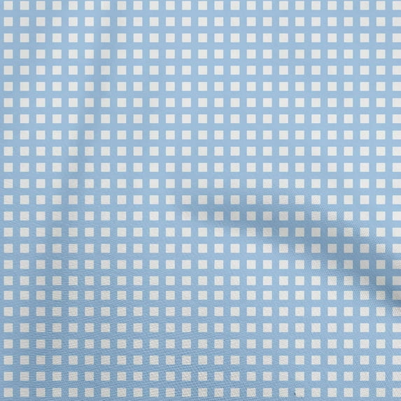 oneOone Polyester Spandex Light Blue Fabric Check Quilting Supplies Print Sewing Fabric By The Yard 56 Inch Wide