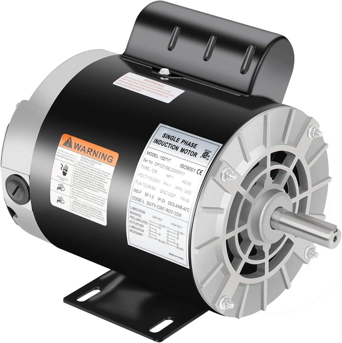 Air Compressor Motor, 1HP Electric Motor Single Phase 3450 RPM, 115/230V 56 Frame Commercial-Duty CCW Rotation