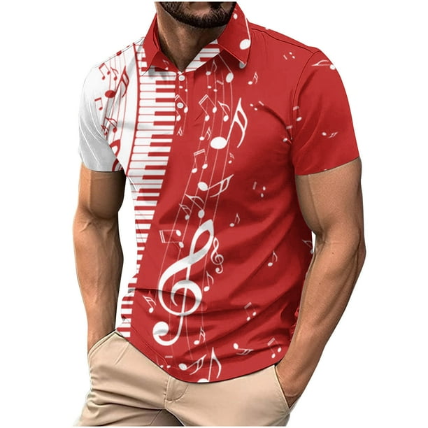 Camisas de Manga Larga para Hombres Impresos Girar Hacia Abajo Botones de Cuello Lateral Dividido, Casual Blusa de Manga Corta