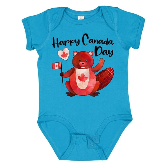 Inktastic Happy Canada Day Cute Red Beaver with Canadian Flag Boys or Girls Baby Bodysuit