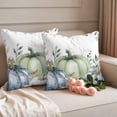 thumbnail image 2 of Blue Pumpkin Fall Outdoor Waterproof Pillow Covers, Green Thanksgiving Leaves Floral Decorative Square Throw Pillowcase Sofa Cushion Sham for Patio/Couch/Chair, 24"x24" 2 Pack, 2 of 8