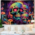 thumbnail image 5 of Skull Blacklight Tapestry, UV Reactive Trippy Skeleton Wall Tapestry for Bedroom Aesthetic, Glow in the Dark Mushroom Aesthetic Bedroom Living Room Dorm Decor 70X60IN, 5 of 6
