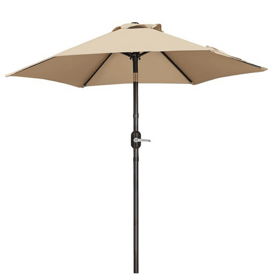 Outdoor Patio Umbrella, 7.5ft Table Market Umbrella with Push Button Tilt and Crank & Sturdy Ribs UV Protection for Garden, Deck, Backyard, Pool, Tan