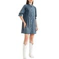 thumbnail image 4 of INSPIRE CHIC Women's 3/4 Lantern Sleeve Button Down Mini Denim Shirt Dresses, 4 of 5