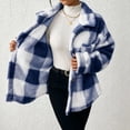 thumbnail image 5 of Eiyaclvo Fuzzy Plaid Jacket for Women Thick Warm Winter Coat Button Down Long Sleeve Collar Fleece Jackets Flannel Shackets with Pocket, 5 of 8