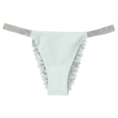 Yuhangmm Women s Panties Women s Hollow Lace Low Waist Briefs Women s Solid Color High Elastic Silver Ribbon Thong Briefs High Cut Panties for Women