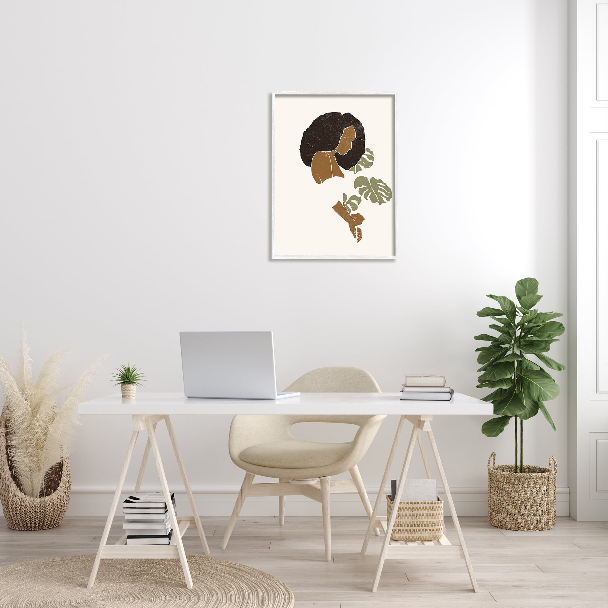 Stupell Indtries Abstract Female Portrait Monsteras Minimal Earth Tones,24 x 30,Design by Yuyu Pont
