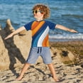 thumbnail image 3 of FORMRS Boys Rash Guard with Short Sleeves UPF 50+ Swim Shirts Sizes 3-12T, Orange Abstract Wavy, 3 of 6