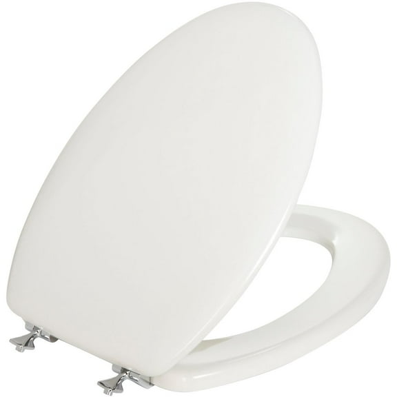 1 Pc Mayfair Elongated Closed Front Premium White Wood Beveled Toilet Seat With Chrome Hinges