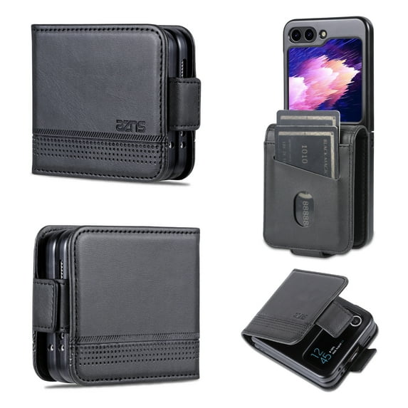 Allytech Flip Case for Samsung Galaxy Z Flip 5 Case, PU Leather Slim Fit Cards Slots Folio Stand Wallet Cover Case for Samsung Galaxy Z Flip 5 5G - Black