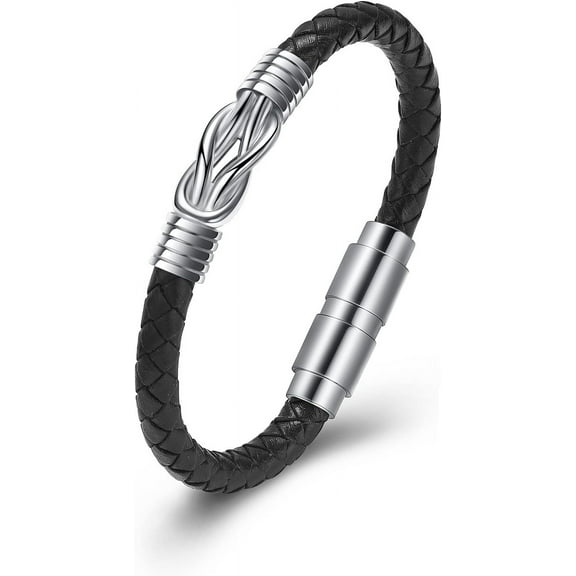 Infinity Cremation Jewelry Together Knot Infinity Urn Bracelet for Ashes for Women Men Keepsake Memorial Braided Leather Wristband Cuff Bracelet 20CM-24CM