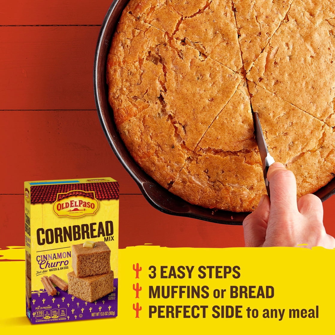 (6 pack) Old El Paso Cornbread Mix, Cinnamon Churro, Baking Mix, 13.5 oz