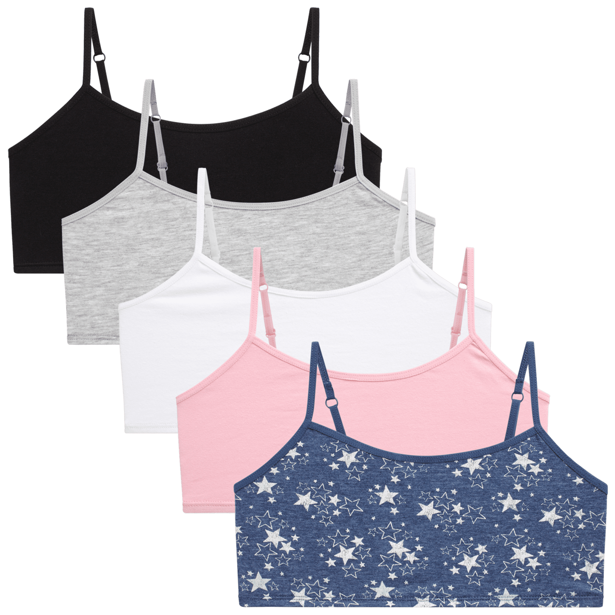 Rene Rofe Girls' Training Bra 5 Pack Stretch Cotton Crop Cami