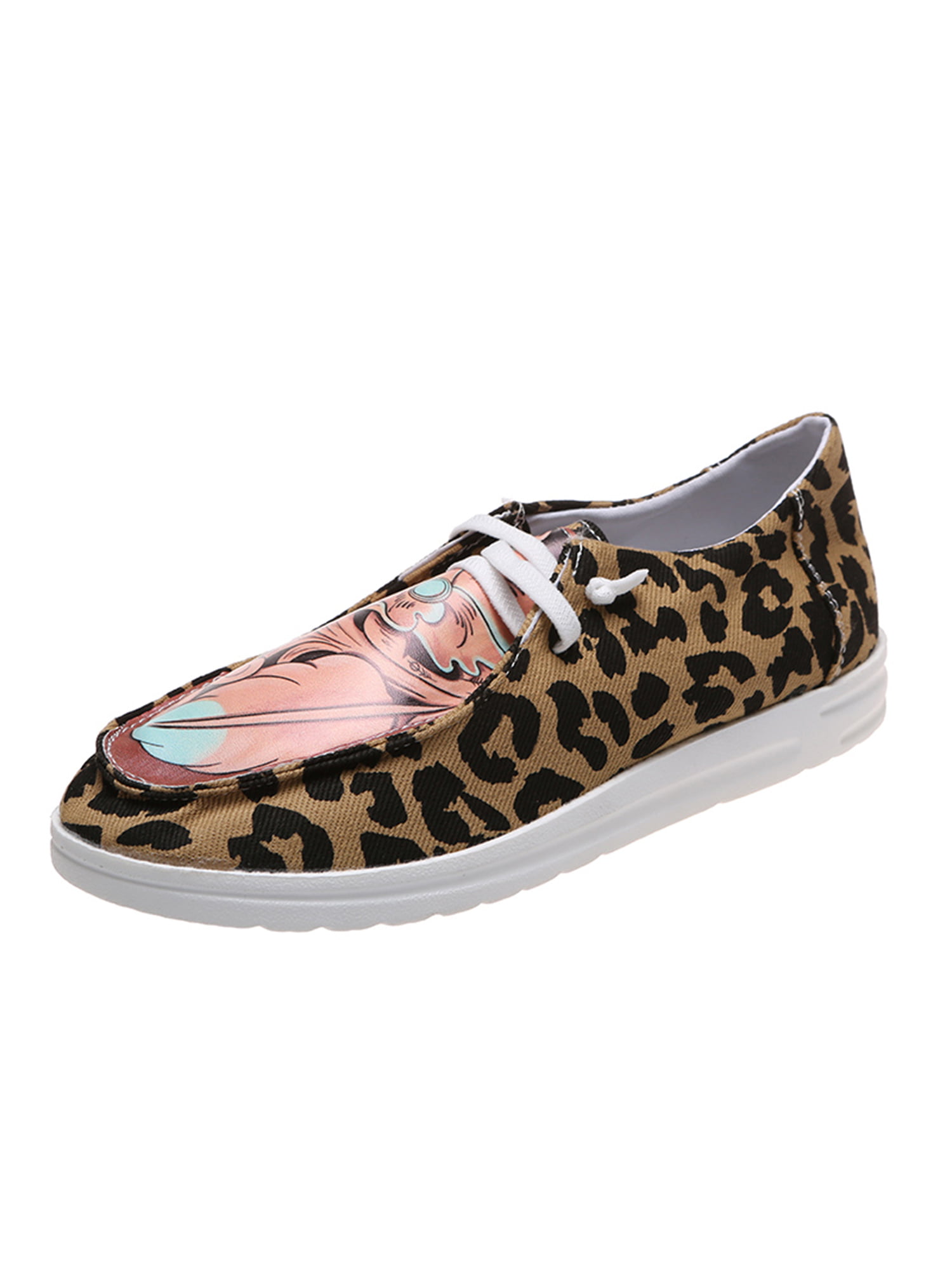 Colorful leopard print Women Canvas low top Skateboarding shoes 