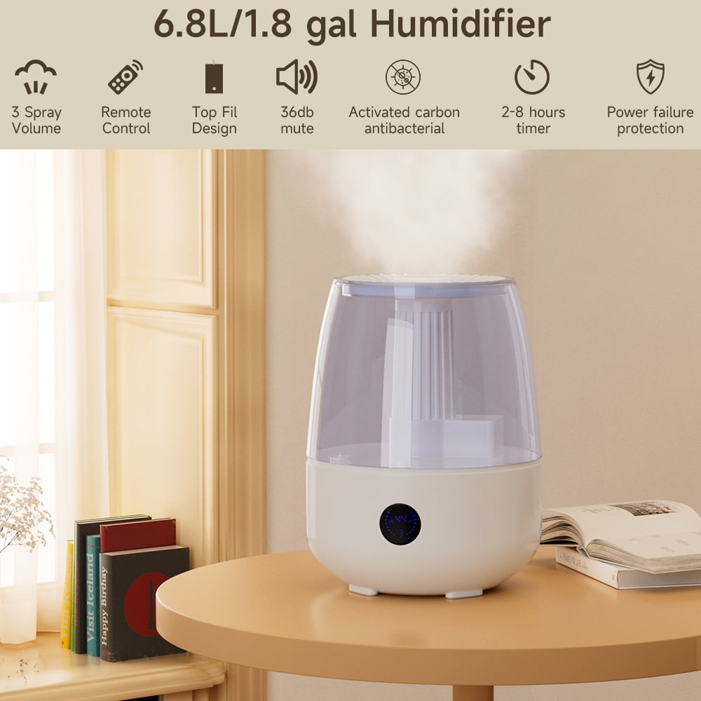 Humidifiers for Bedroom Large Room Home, 6.8L Cool Mist Top Fill Essential Oil Diffuser for Baby & Plants&Pet, Large capacity With remote control