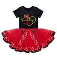 thumbnail image 3 of IBTOM CASTLE Toddler Girls Birthday Outfit Polka Dots Tops Tutu Skirt Mouse Ears Headband for Cake Smash Photo Shoot 3 Years Black + Red - Love Heart, 3 of 8