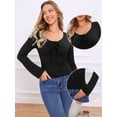 thumbnail image 2 of DARING DIVA Women's Jacquard Embroidery Long Sleeve Drawstring Blouse XS Black, 2 of 6