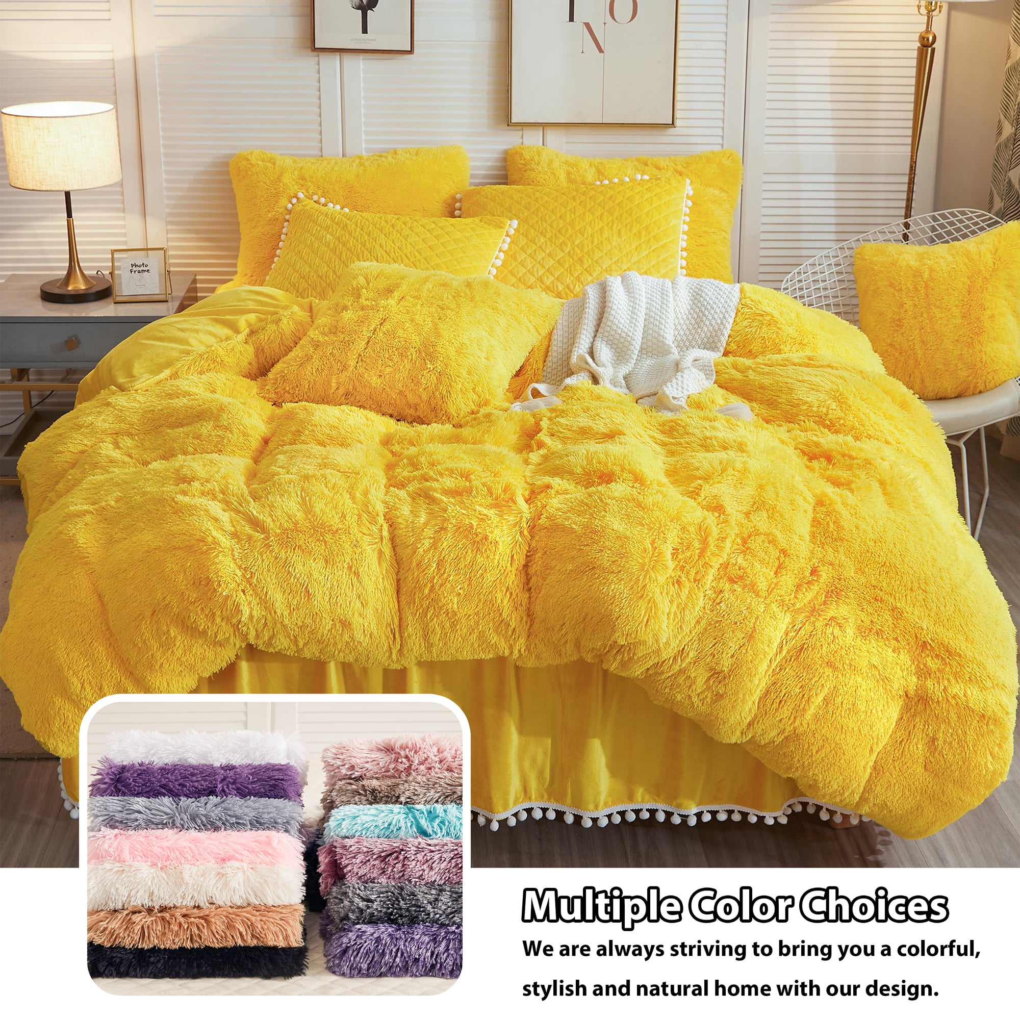 Pavilia Set Of 2 Fluffy Throw Pillow Covers, Decorative Faux Shearling Fur  Square Cushion Accent For Bed Sofa Couch, Yellow/18 X 18 : Target