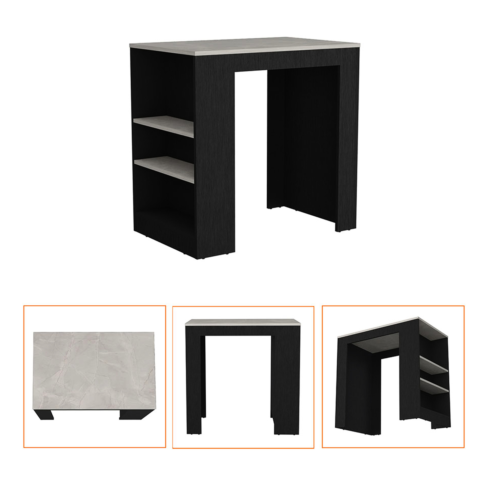 Kitchen Island , Black Hue, Spacious Surface For Cooking And Working, Side Shelves Included Island, Finish, Generous Work Area Three Storage Efficiency