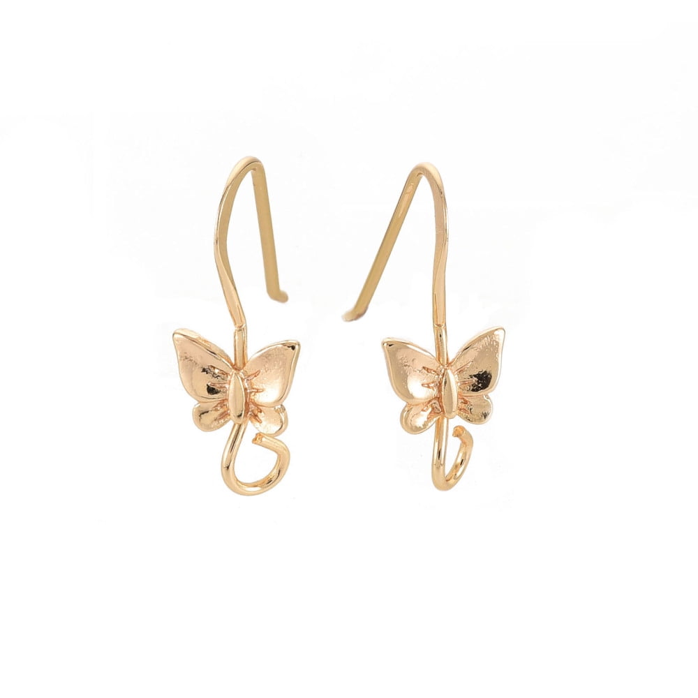 Brass Earring Hooks Ear Wire with Horizontal Loop Nickel Free Butterfly Real 18K Gold Plated 20x8mm Hole: 2.5mm 22 Gauge Pin: 0.6mm for DIY