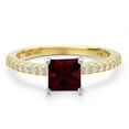 thumbnail image 3 of Gem Stone King 14K Two Tone Gold Red Garnet and Lab Grown Diamond Engagement Ring for Women | 1.08 Cttw | Princess 5MM | Gemstone January Birthstone | Size 6, 3 of 6