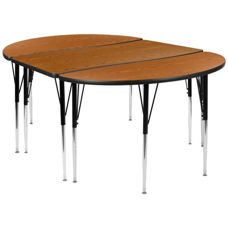 UPC: 0889142933731 | Flash Furniture Emmy 2 Piece 76 Oval Wave Flexible Oak Thermal Laminate Activity Table Set – Standard Height Adjustable Legs