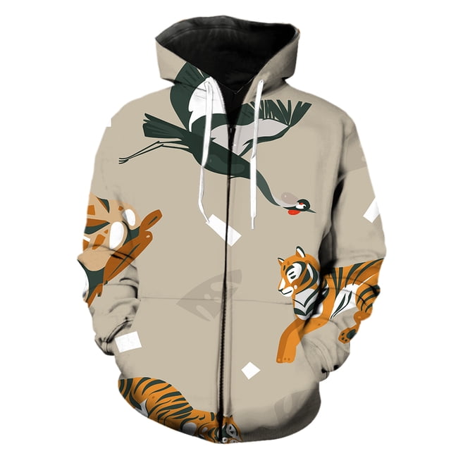 Sudadera con capucha y cremallera para hombre, diseño abstracto de ojos de tigre, estilo hip hop, informal, divertida y genial, unisex.