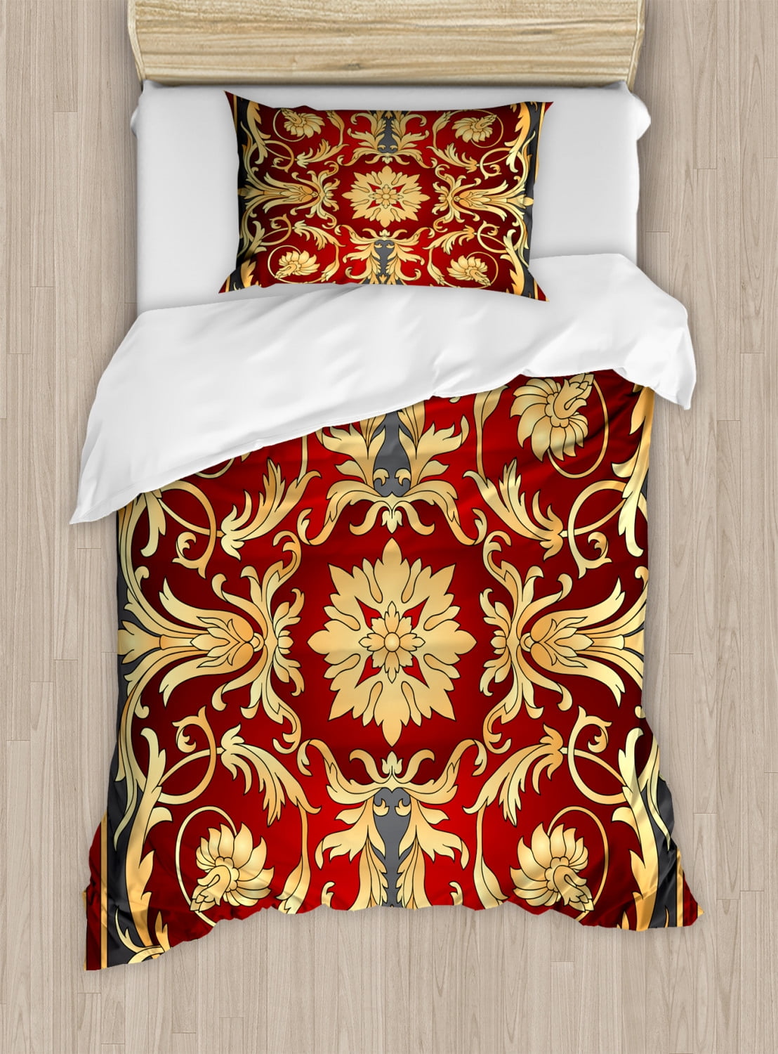 Turkish Pattern Duvet Cover Set, Ottoman Spiral Foliage Pattern Frame