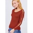 thumbnail image 3 of Long Sleeve W/strappy Detail Round Neck Rib Sweater Top, 3 of 5