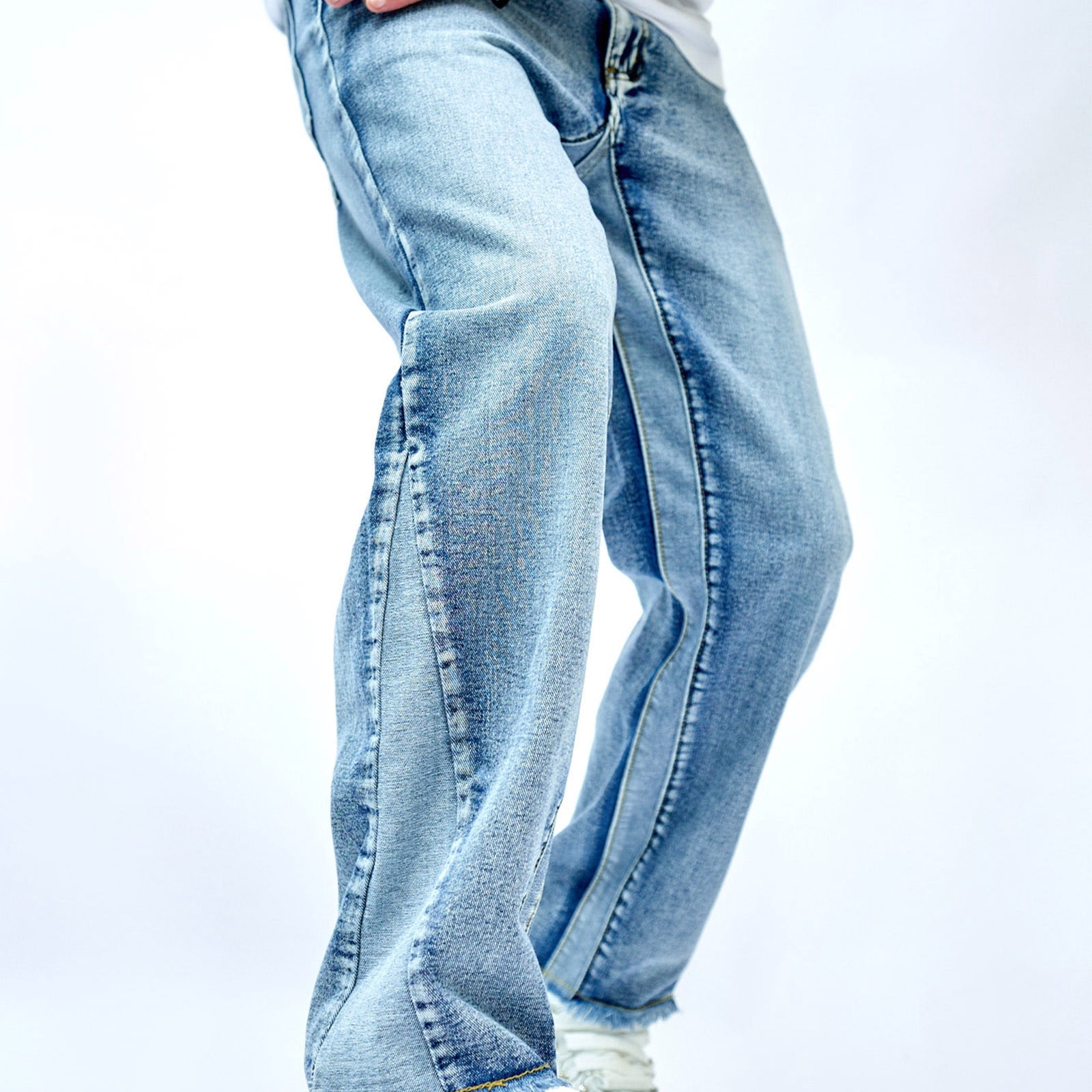 Taqqpue Baggy Hip Hop Jeans for Men Solid Color Straight Wide Leg