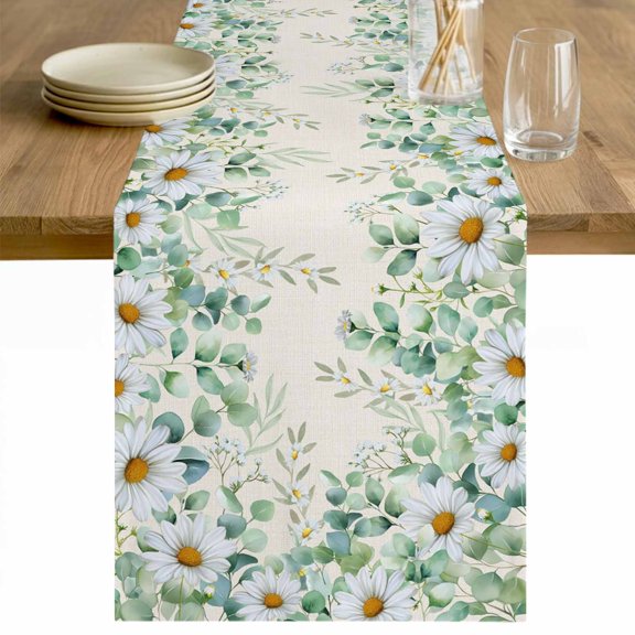 Green Eucalyptus Leaves Table Runner 70 Inches Long Farmhouse Dress Scarves, Spring Daily Flowers Botanical Linen Dining Tablerunner for Coffee Table/Kitchen Island/Party Décor, 13" x 70"