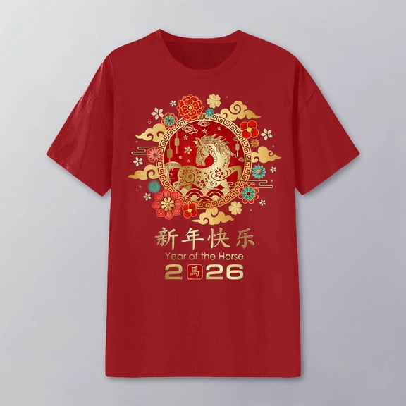 Chinese New Year 2026 Year of The Horse Graphic T-Shirt Unisex Gift T-shirt (Red XL)