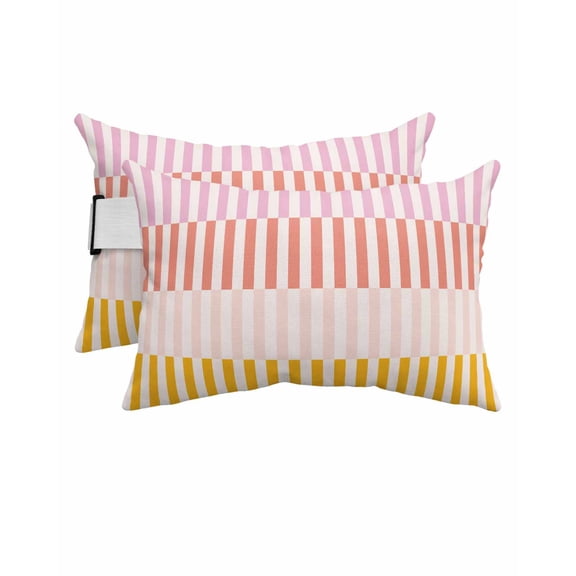 Pack of 4 Outdoor Lumbar Pillow Covers 11x16 Inch, Colorful Stripe Waterproof Throw Pillow Covers Set, Modern Pink Red Yellow Vertical Striped Decorative Cushion Cases for Patio Porch Car