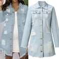 thumbnail image 1 of Vedolay Womens Coat Women's Jean Jackets Distresse Oversized Stretch Button Up Cropped Denim Jacket,Light Blue S, 1 of 4