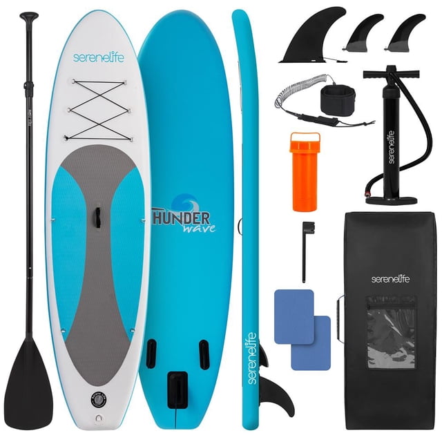 SereneLife Planche à Roulettes Gonflable de 10 Pieds avec Accessoires de SUP de Qualité Supérieure - Conception Stable de 32” de Large avec Coussinet de Plateau Antidérapant en EVA, pour Jeunes et Adultes, Capacité de 350 Lb