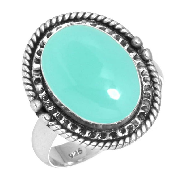 925 Sterling Silver Ring For Women - Men Aqua Chalcedony Gemstone Silver Ring Size 9 March Birthstone Handmade Silver Ring Size 9 Valentine's Day Gift For Wife 925 Silver Gemstone Jewelry