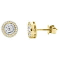 thumbnail image 3 of 10K Yellow Gold Round & Baguette Diamond Circle Tier Stud 8mm Earrings 0.41 CT., 3 of 5
