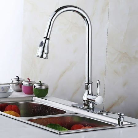 Ainfox Contemporary Pull Out Spray Kitchen Sink Faucet With Soap Ainfox Contemporary Pull Out Spray Kitchen Sink Faucet With Soap Dispenser Chrome