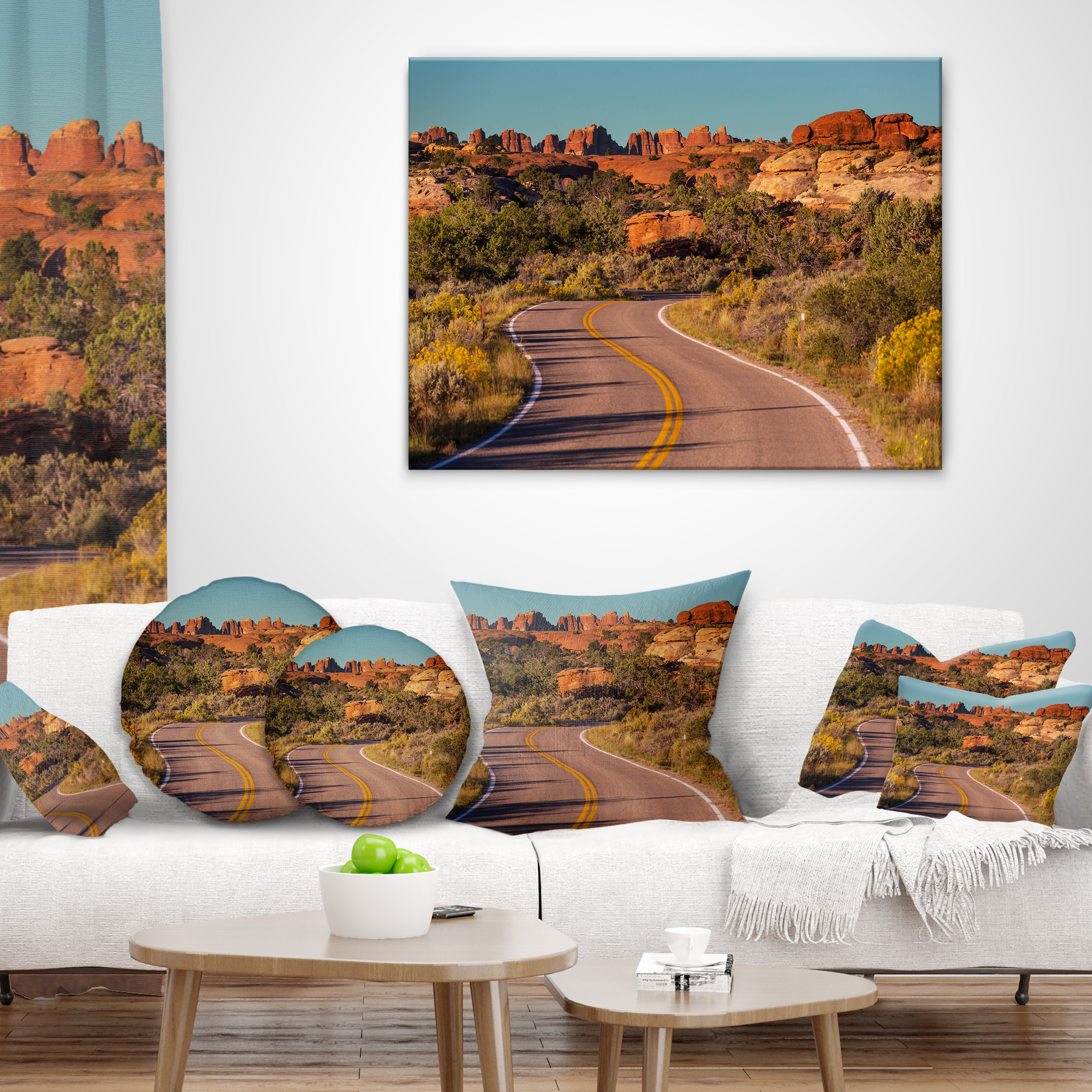 Designart Road in Rocky American Prairie - Landscape Printed Throw Pillow - 18x18