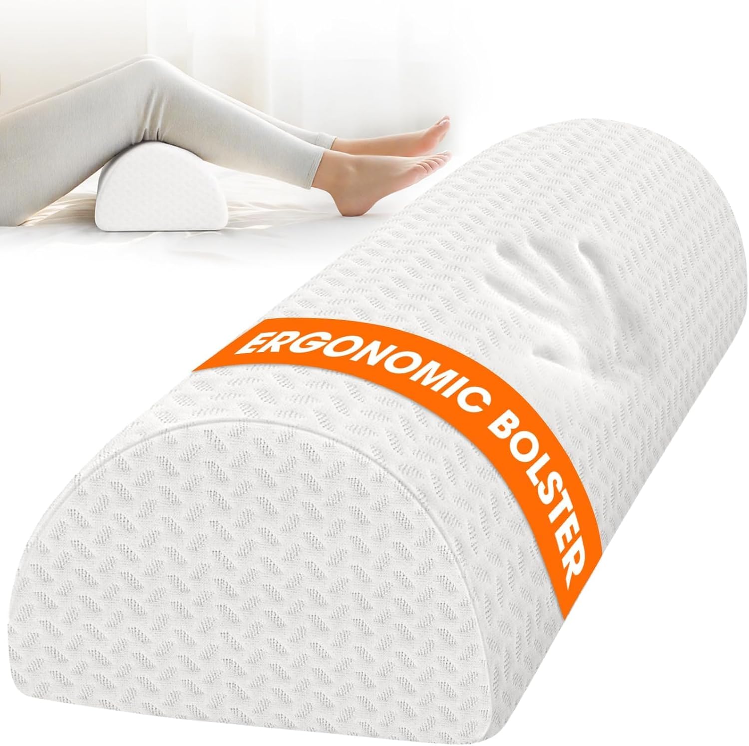 RYJUYJ-Knee Pillow for Side Sleepers, Half Moon Memory Foam Bolster Pillow for Legs, Ergonomic Design Wedge Elevation Pillow for Side & Back Sleeping, Under Knee Support, Foot, Ankle, Lumbar,White