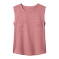 thumbnail image 3 of Linen Tops for Women Casual Pocket Cotton Linen Loose Tank Tops with Camisole Top Lightweight Breathable Comfy Soft Basic Daily Wear Tops by Yigetop Pink XXL, 3 of 7