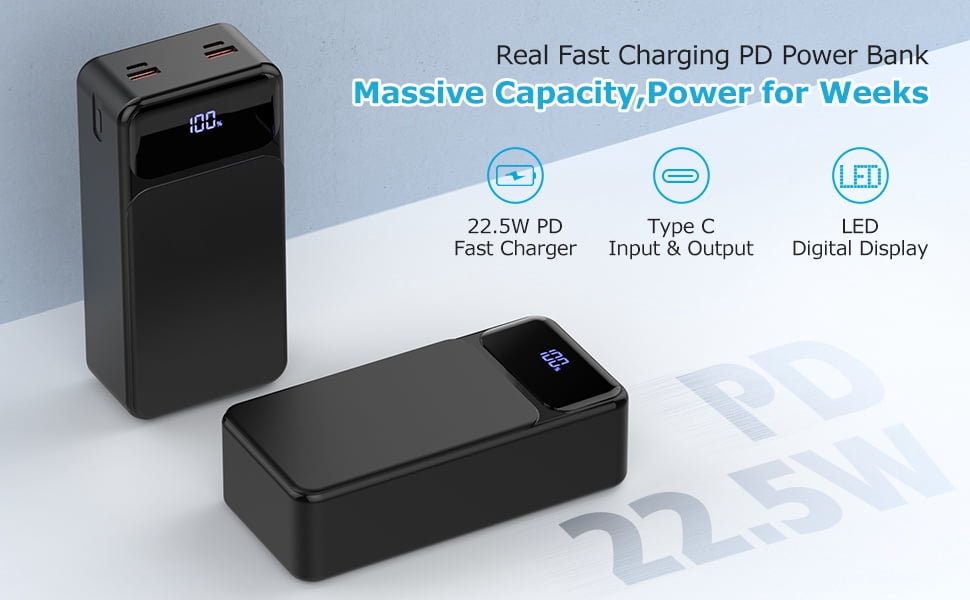 P.TOULTEK 50000mAh External Battery Portable Charger, USB Power Bank 22.5W, PD3.0 Quick Charge Function, 3 Inputs Mobile Phone Charger Battery Compatible with iPhone, Samsung, Huawei, iPad Etc