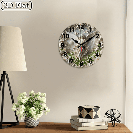 2D flat wooden wall clock - silent, angel design, with worn-out wood design, powered by AA batteries (not included) for home decoration, living room, bedroom, holiday gifts